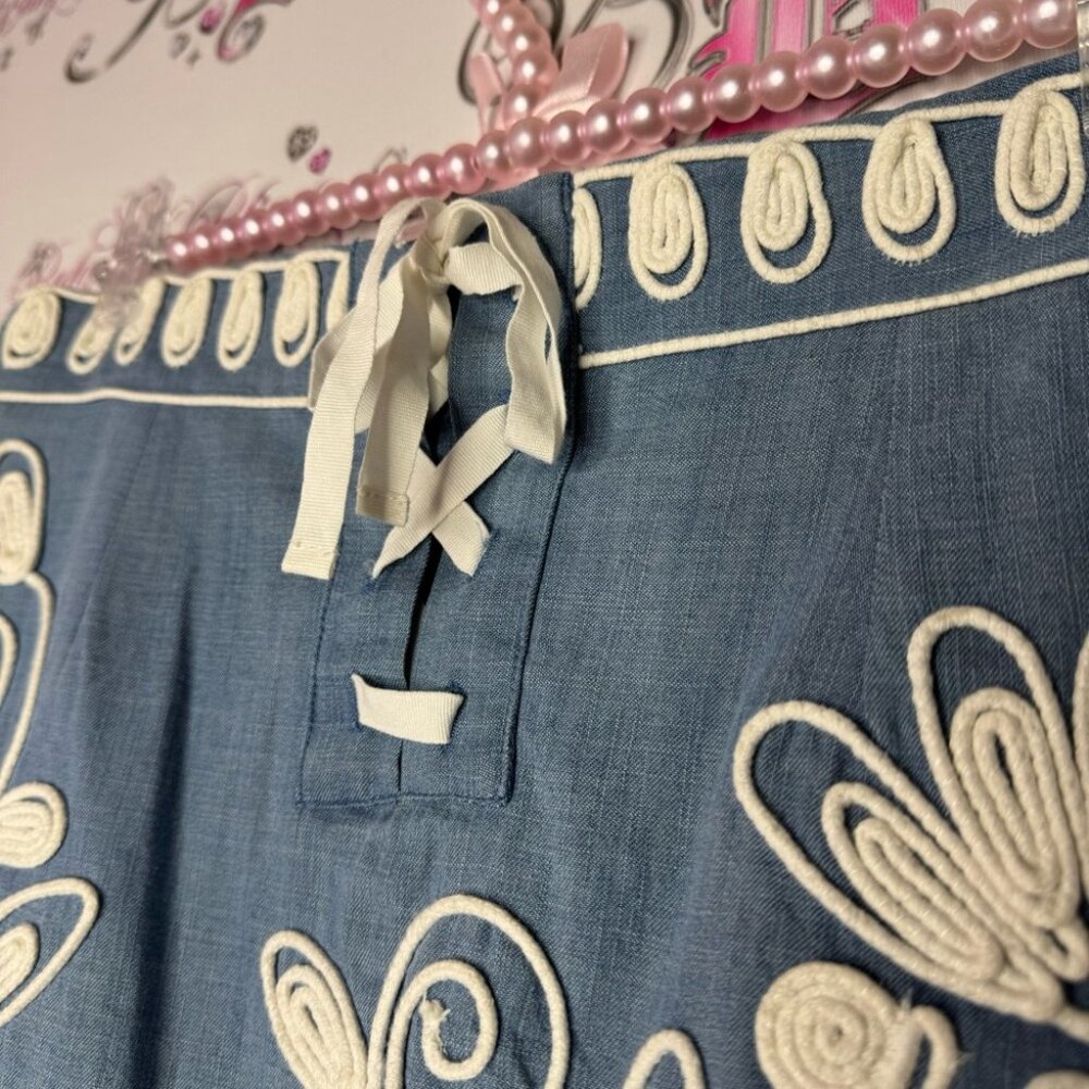 River woods skirt corset lace up tie ribbon embroidered floral flowers denim - Picture 10 of 13